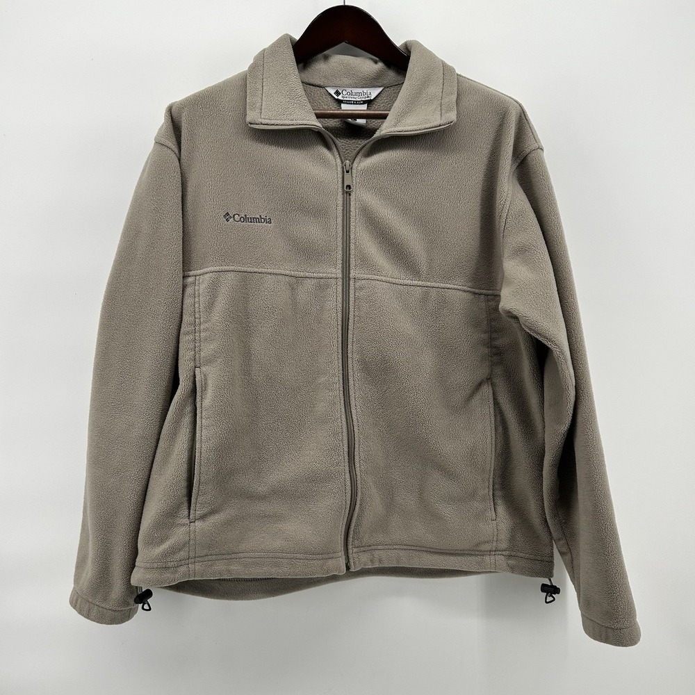 Columbia Fleece Jacket Mens Large Tan Full Zip Zip Pocket Gorpcore Hiking